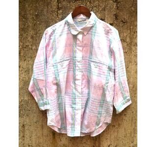 Diane von Furstenberg Pink Pastel Plaid Button-Up Shirt Women’s Size Large